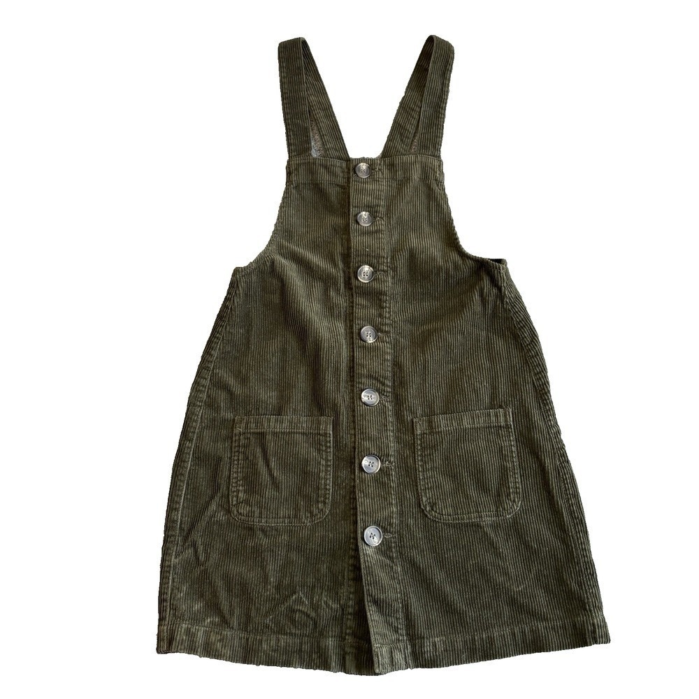 Kids Blue Spice‎ Corduroy Overall Dress Green Button Front Pockets Size S